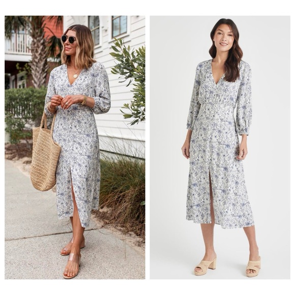 Evereve Splendid Cella Jane Printed Midi Dress in Blue Floral - Picture 1 of 8